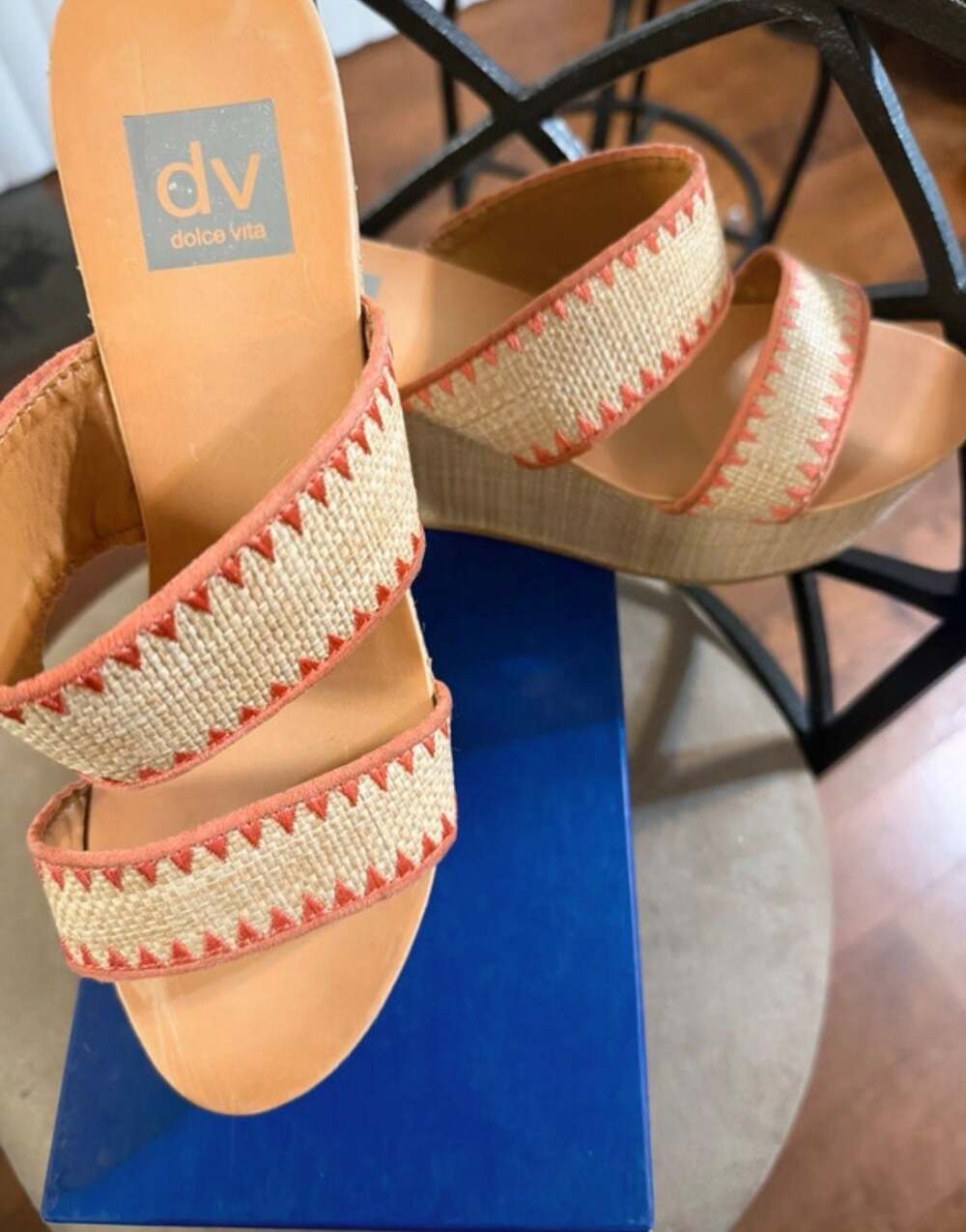 DV by Dolce Vita Vilka Double-Strap Raffia Wedge Sandals - Picture 8 of 9